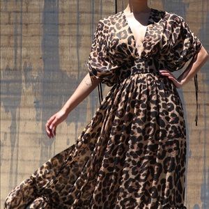 NWT The King Kouture Leopard Printed Kimono Sleeve Maxi Dress